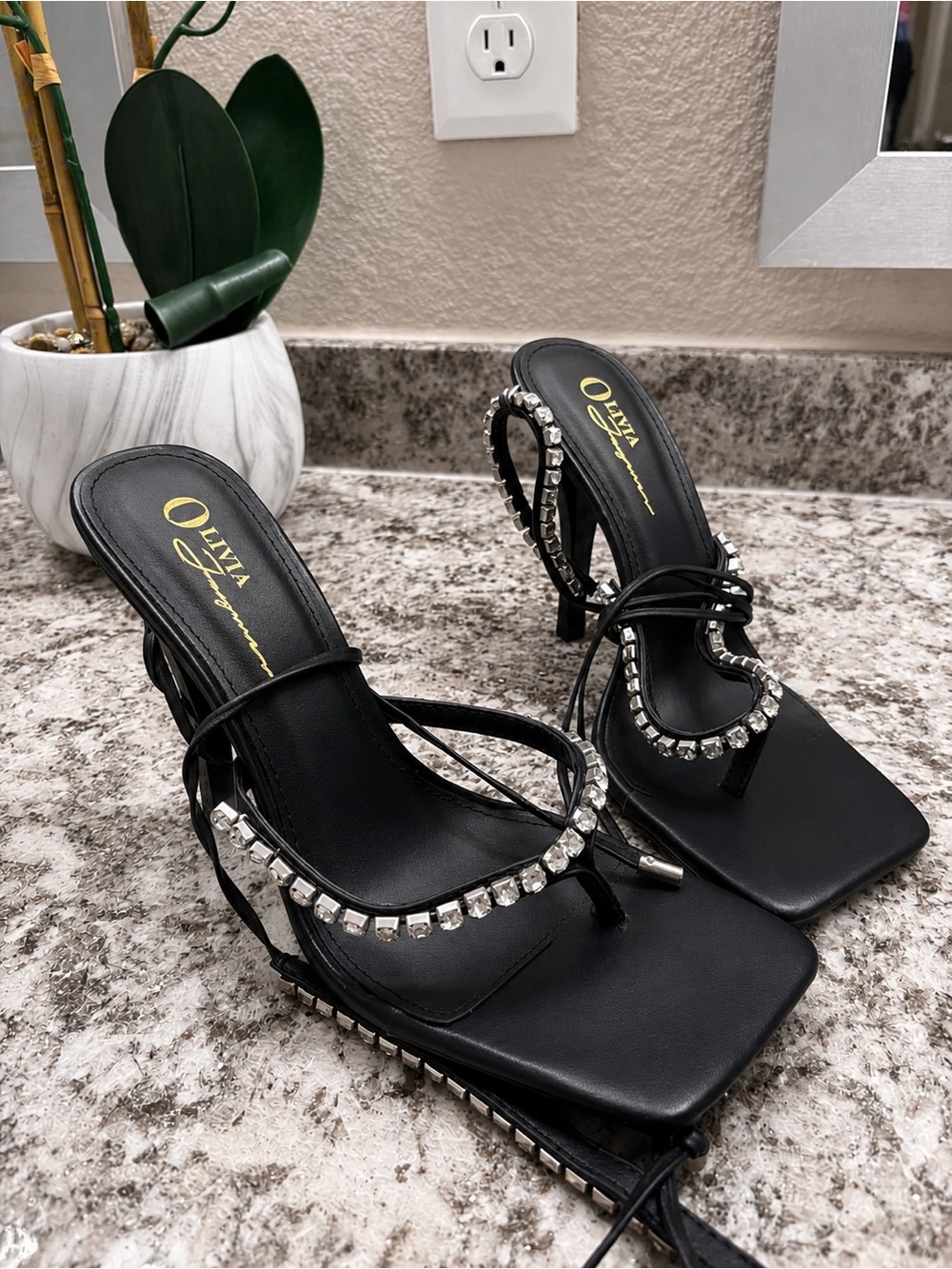 Black Rhinestone Heeled Sandals - Picture 2 of 2